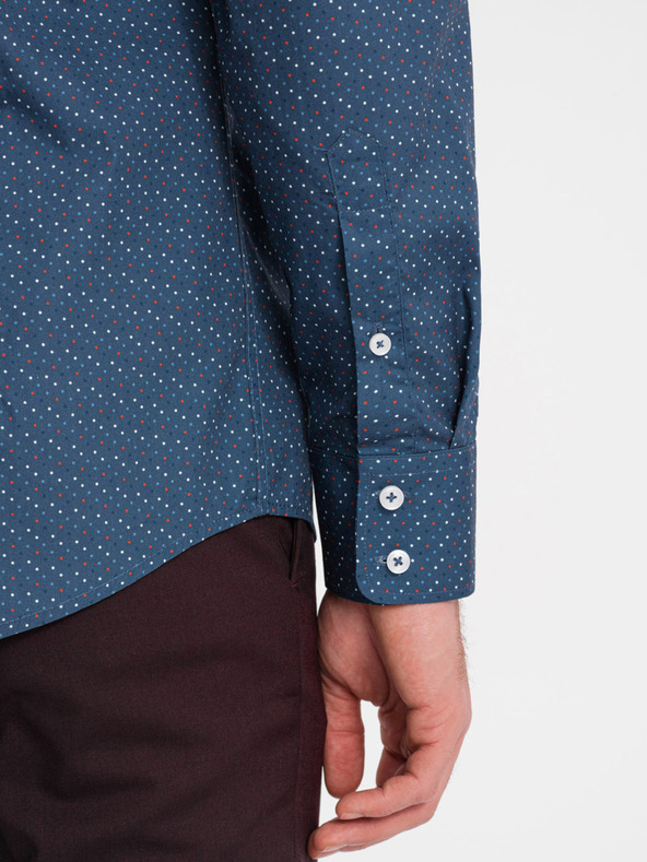 Ombre Clothing Kék férfi mintás slim fit ing Ombre Ruházat