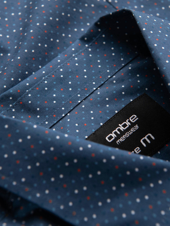 Ombre Clothing Kék férfi mintás slim fit ing Ombre Ruházat