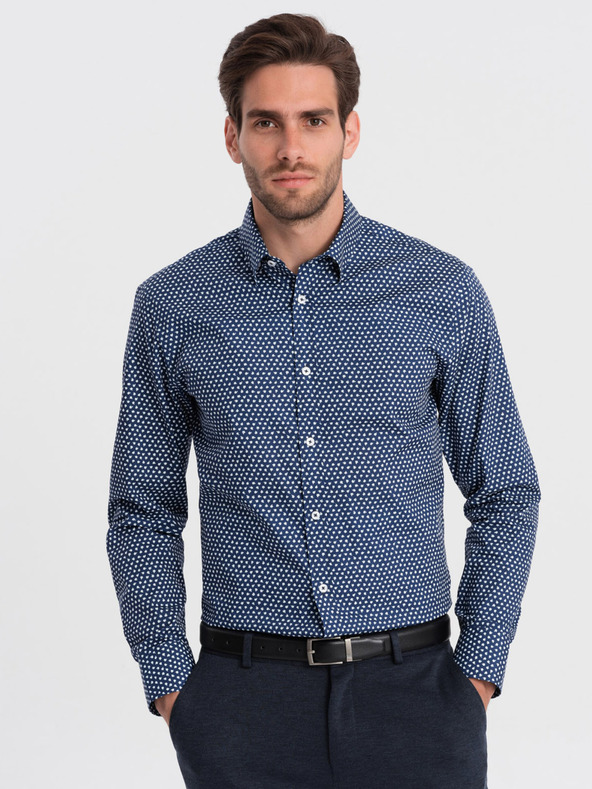 Ombre Clothing Kék férfi mintás slim fit ing Ombre Ruházat