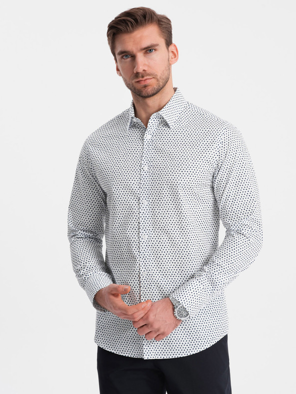 Ombre Clothing Fehér férfi mintás slim fit ing Ombre Clothing Ombre Clothing