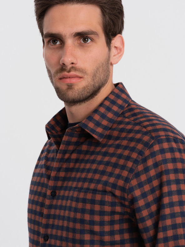 Ombre Clothing Sötétkék férfi kockás flanel ing Ombre Ruházat