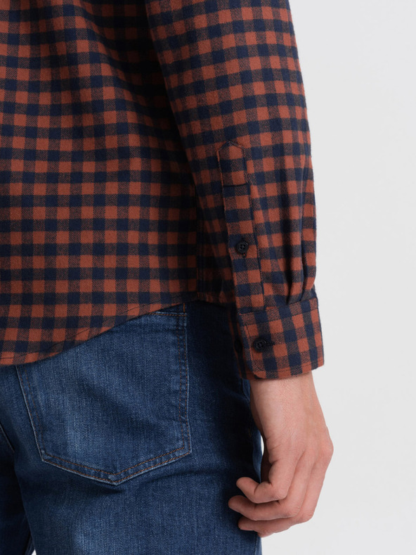 Ombre Clothing Sötétkék férfi kockás flanel ing Ombre Ruházat