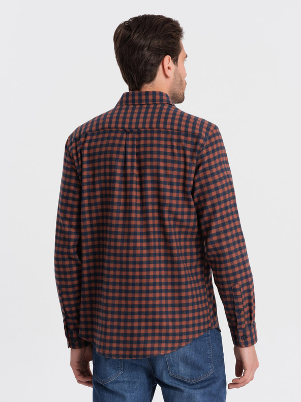 Ombre Clothing Sötétkék férfi kockás flanel ing Ombre Ruházat