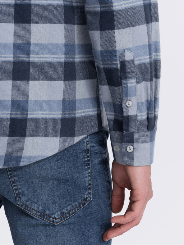 Ombre Clothing Kék és szürke férfi kockás flanel ing Ombre Ruházat