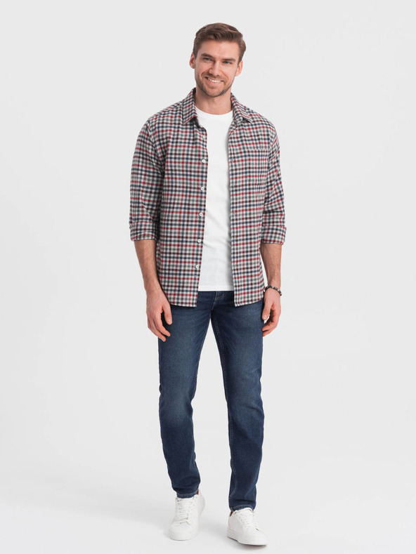 Ombre Clothing Kék és piros férfi kockás flanel ing Ombre ruházat