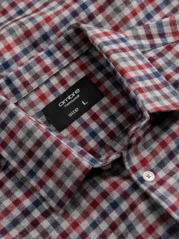 Ombre Clothing Kék és piros férfi kockás flanel ing Ombre ruházat