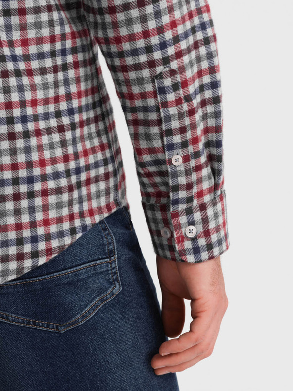 Ombre Clothing Kék és piros férfi kockás flanel ing Ombre ruházat