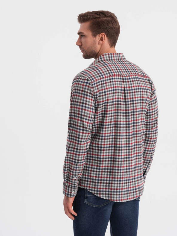 Ombre Clothing Kék és piros férfi kockás flanel ing Ombre ruházat