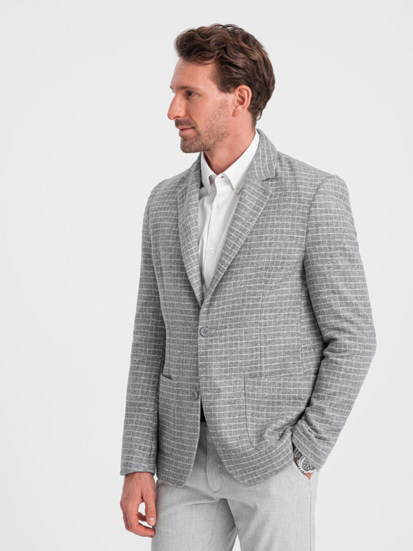 Ombre Clothing Férfi szürke kockás zakó gyapjúkeverékkel Ombre Clothing