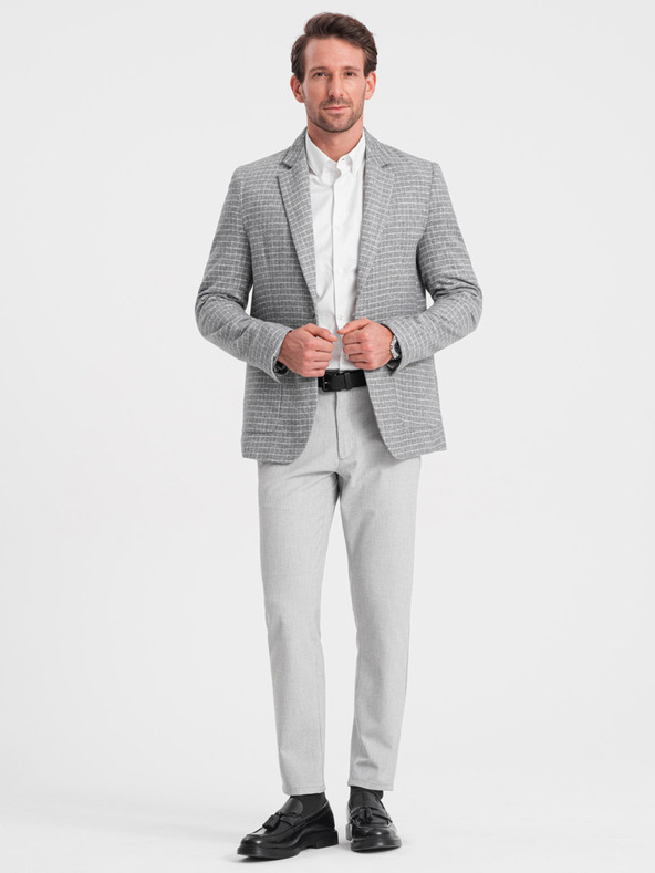 Ombre Clothing Férfi szürke kockás zakó gyapjúkeverékkel Ombre Clothing