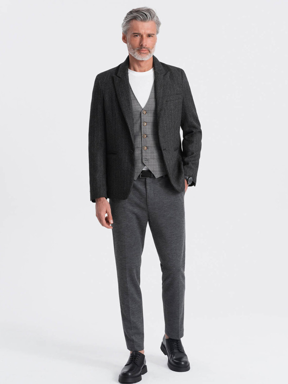 Ombre Clothing Sötétszürke férfi jacquard blézer Ombre ruházat