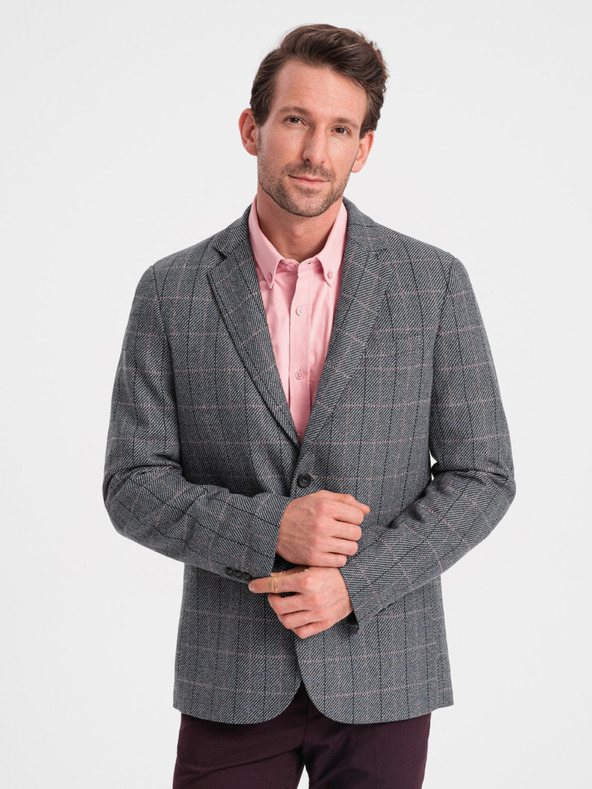 Ombre Clothing Szürke férfi jacquard blézer Ombre ruházat