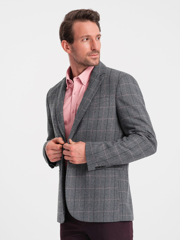 Ombre Clothing Szürke férfi jacquard blézer Ombre ruházat