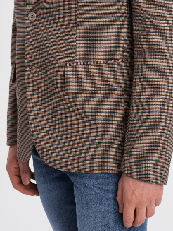 Ombre Clothing Barna férfi finom kockás blézer Ombre Ruházat