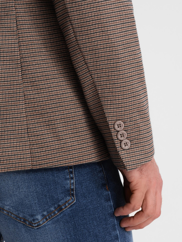 Ombre Clothing Barna férfi finom kockás blézer Ombre Ruházat