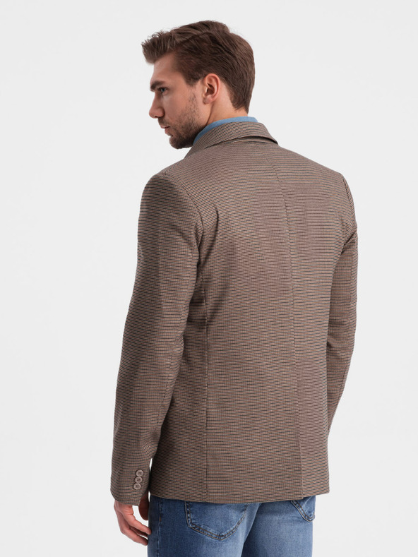Ombre Clothing Barna férfi finom kockás blézer Ombre Ruházat