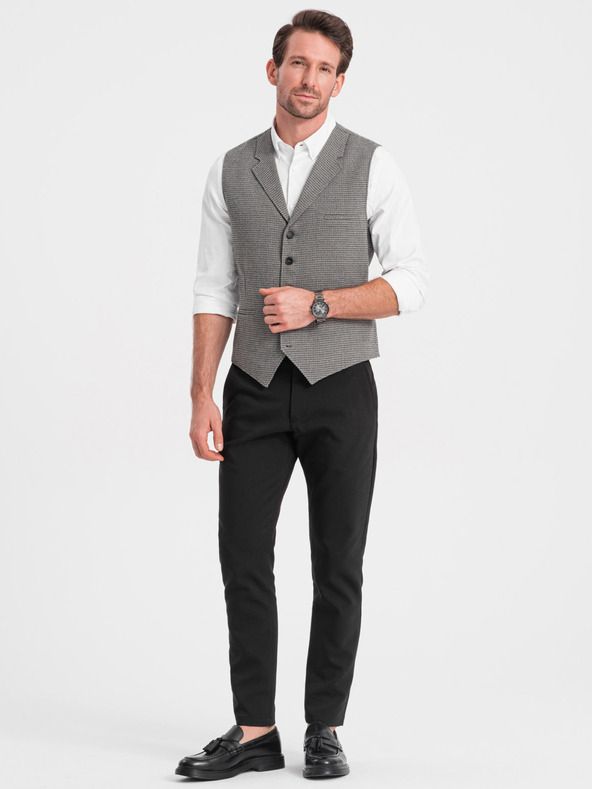 Ombre Clothing Szürke férfi jacquard mellény hajtókával Ombre ruházat