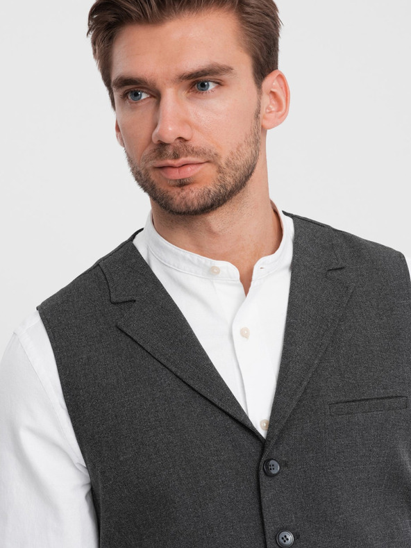Ombre Clothing Sötétszürke férfi öltöny mellény gallérral Ombre ruházat