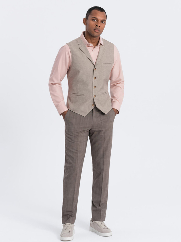 Ombre Clothing Bézs színű férfi öltöny mellény gallérral Ombre Ruházat