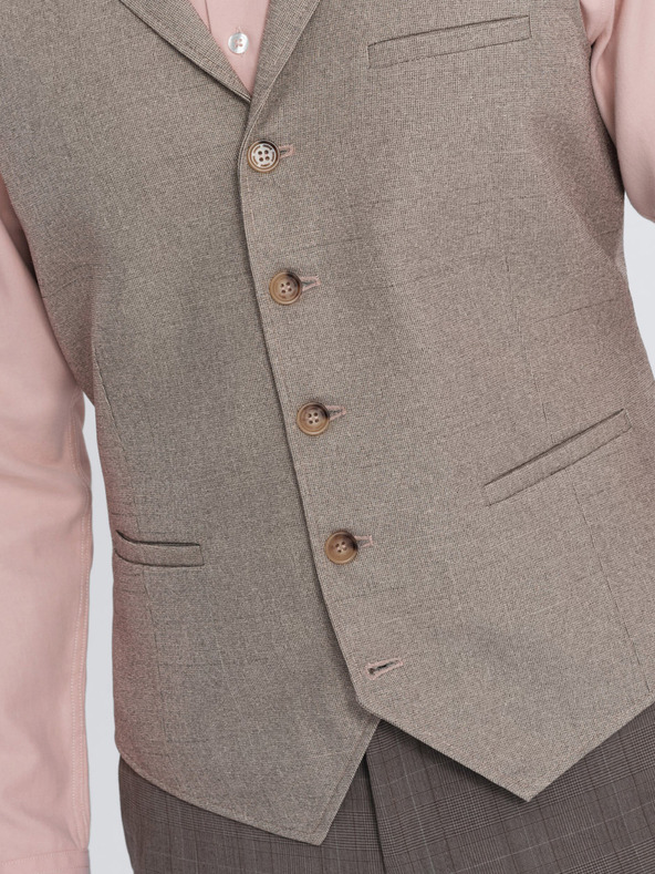 Ombre Clothing Bézs színű férfi öltöny mellény gallérral Ombre Ruházat