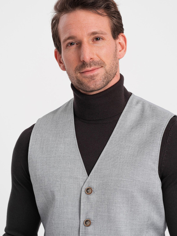 Ombre Clothing Világosszürke férfi jacquard mellény Ombre Ruházat