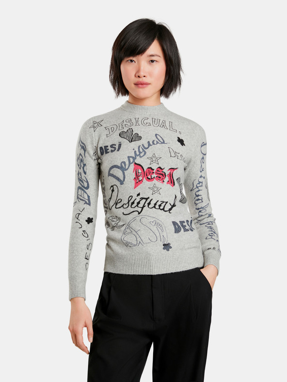 Desigual Desigual Paloma szürke női mintás pulóver
