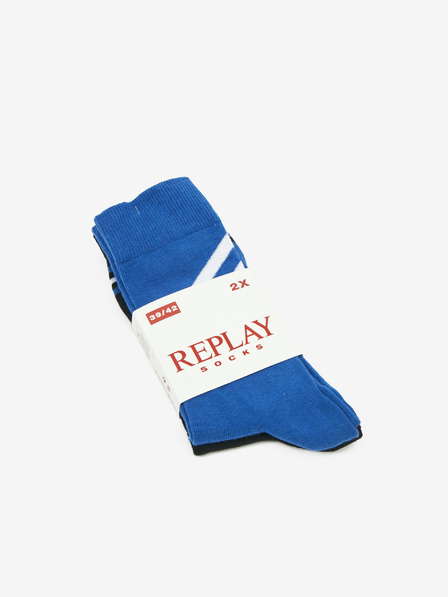 Replay Két pár férfi zokni készlet fekete és kék színben Replay