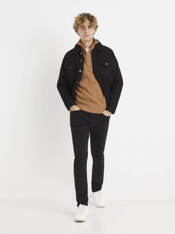 Celio Bézs színű férfi pulóver állógallérral Celio