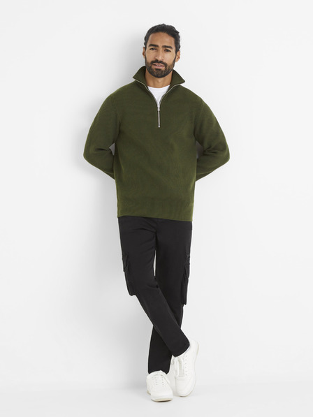 Celio Khaki színű férfi pulóver állógallérral Celio