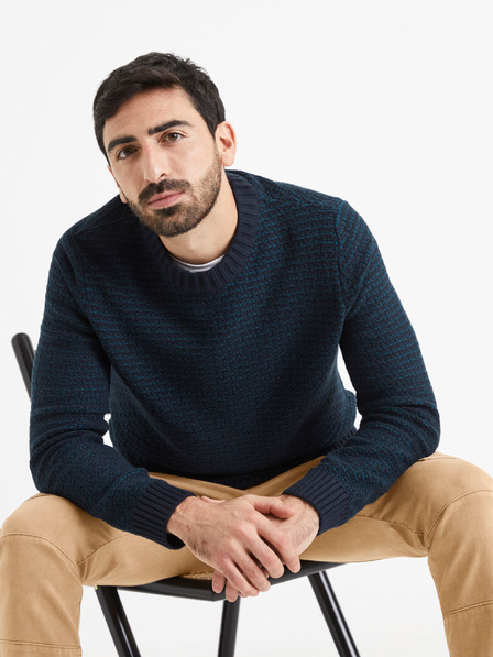 Celio Sötétkék férfi mintás Celio Vecountry pulóver