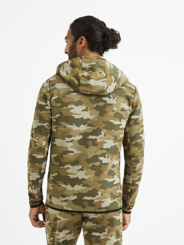 Celio Bézs és zöld férfi terepszínű kapucnis pulóver Celio Veyoke