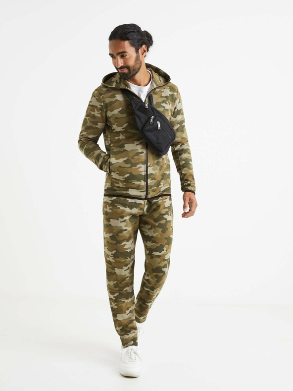 Celio Bézs és zöld férfi terepszínű kapucnis pulóver Celio Veyoke