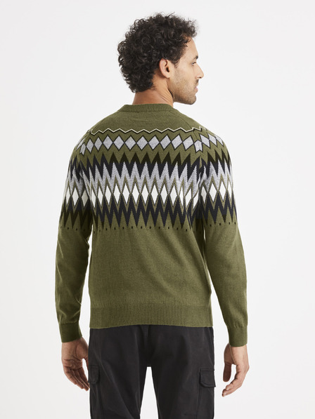 Celio Férfi khaki színű mintás pulóver Celio Veryfair