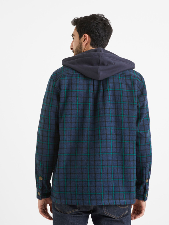 Celio Zöld és kék férfi kockás kapucnis póló Celio Valines