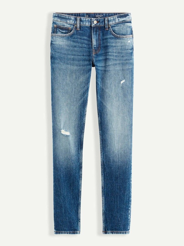 Celio Kék férfi egyenes szabású farmernadrág szakadt hatású Celio Vomarble