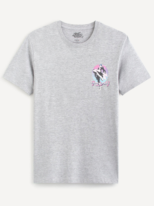 Celio Világosszürke férfi nyomtatott póló Celio Street Fighter