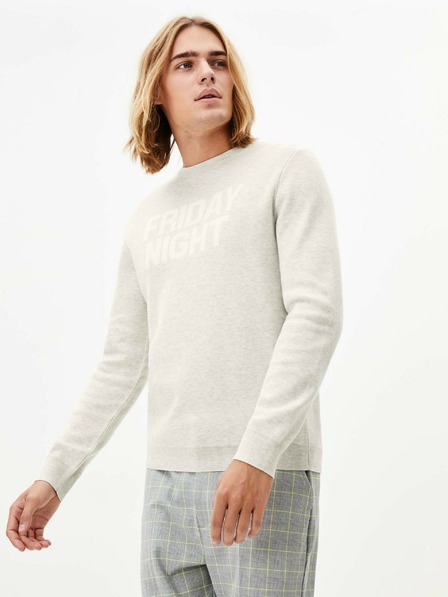 Celio Krémszínű férfi pulóver Celio Apeflash felirattal