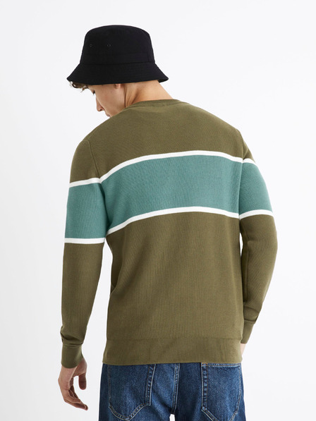 Celio Khaki színű férfi csíkos pulóver Celio
