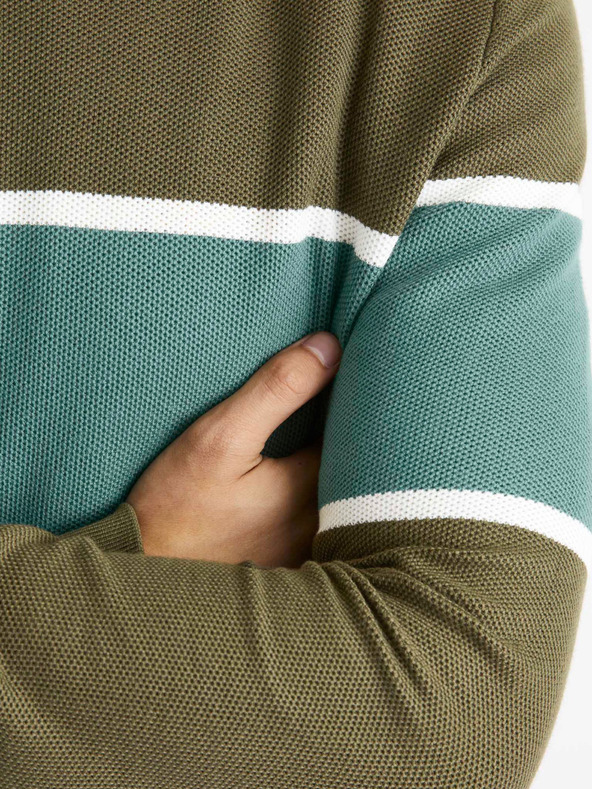 Celio Khaki színű férfi csíkos pulóver Celio