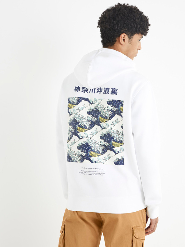 Celio Fehér Celio Hokusai kapucnis pulóver