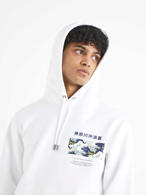 Celio Fehér Celio Hokusai kapucnis pulóver