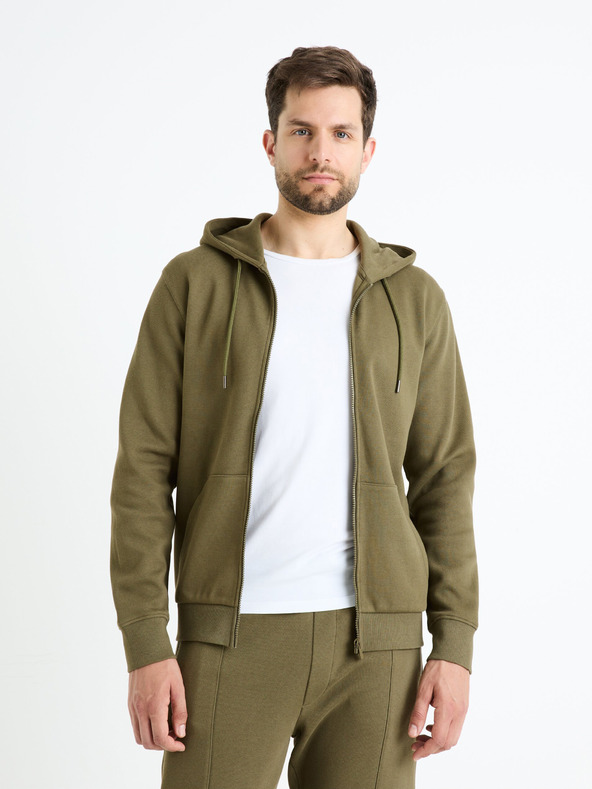 Celio Khaki színű férfi kapucnis Celio Fepiquet kapucnis pulóver