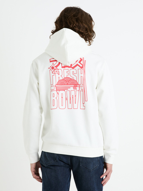 Celio Krémszínű férfi kapucnis pulóver Celio Fejabowl