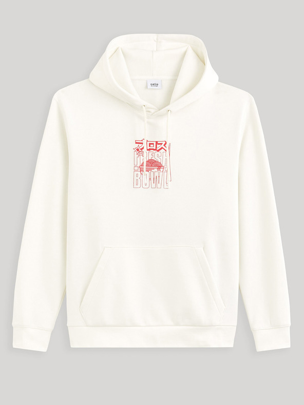 Celio Krémszínű férfi kapucnis pulóver Celio Fejabowl