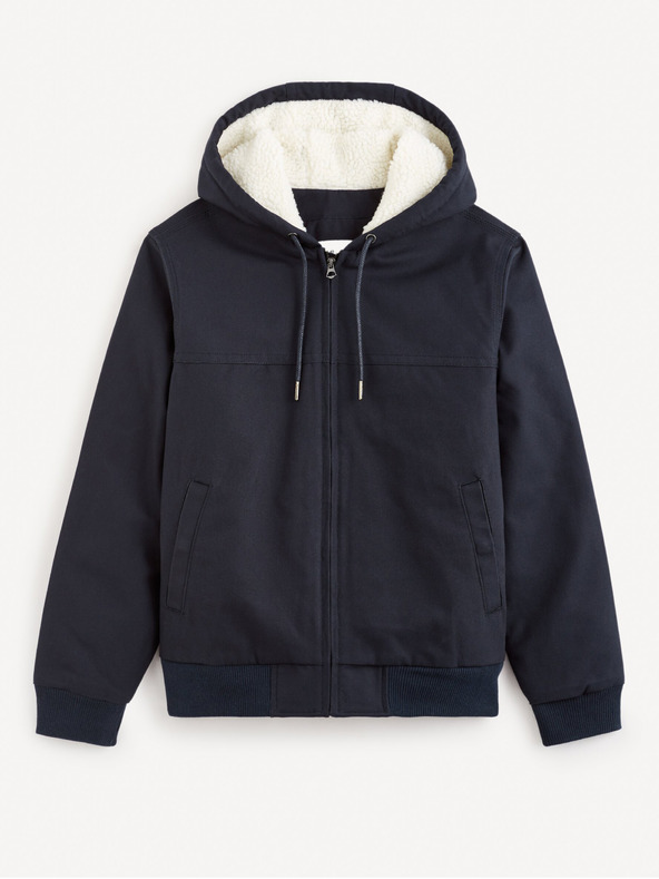 Celio Sötétkék férfi műszőrme kabát Celio Fuhoodie