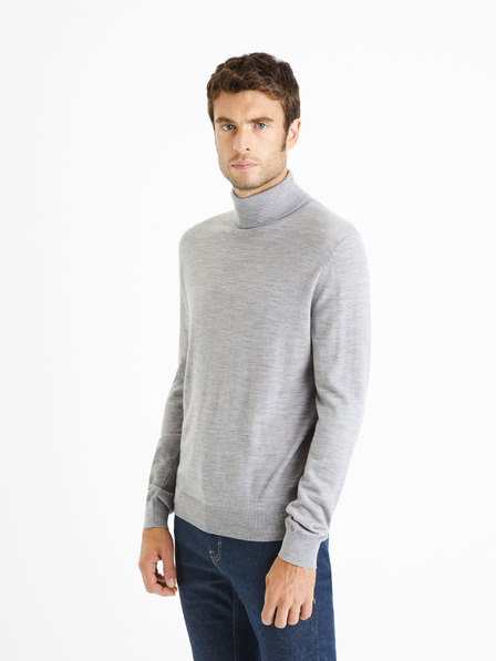 Celio Világosszürke férfi basic garbó pulóver Celio Menos
