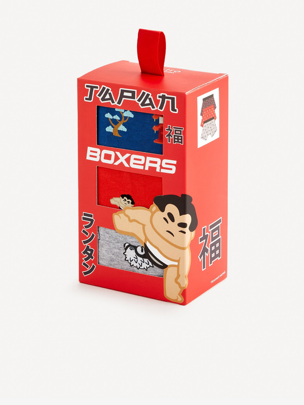 Celio Három darabos férfi boxeralsó készlet szürke, kék és piros színben Celio