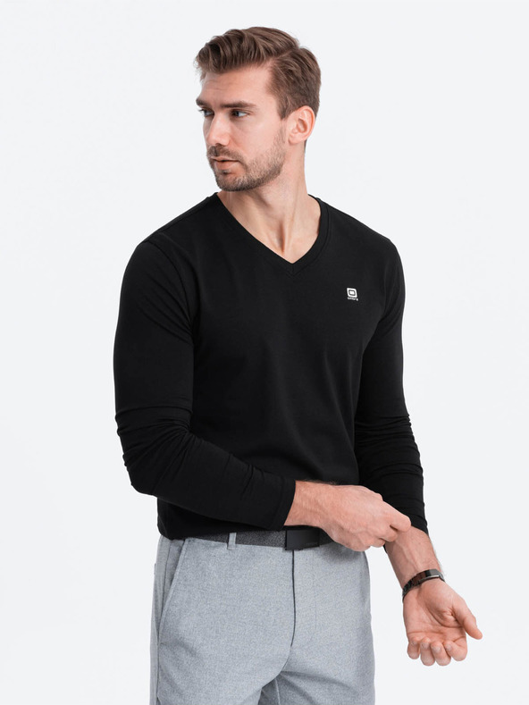 Ombre Clothing Fekete férfi v-nyakú póló Ombre ruházat