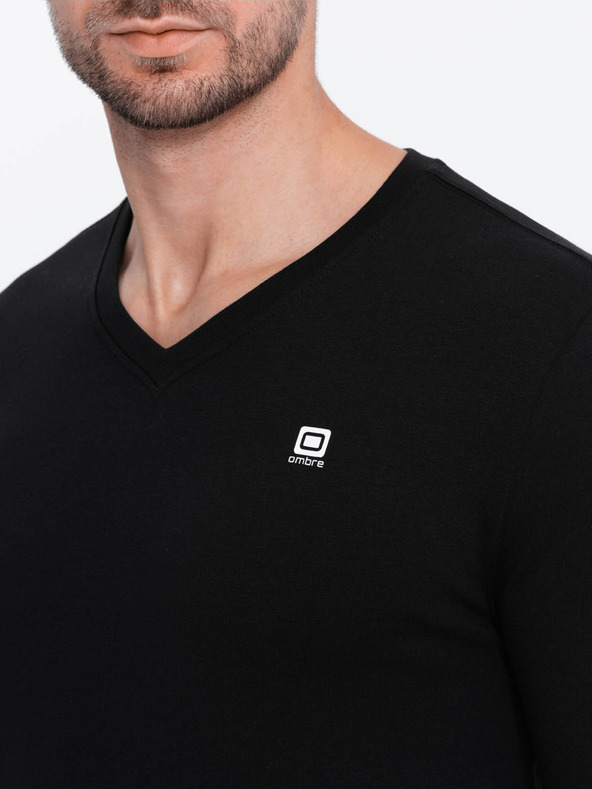 Ombre Clothing Fekete férfi v-nyakú póló Ombre ruházat