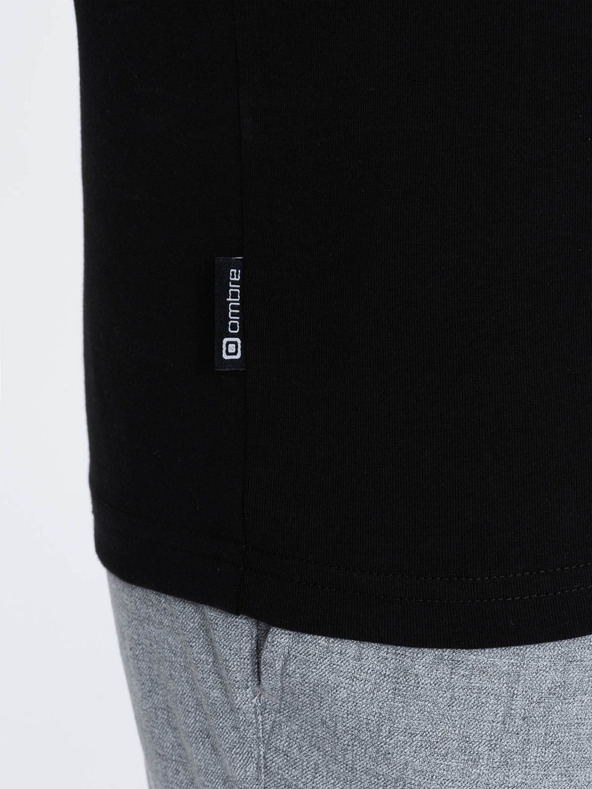 Ombre Clothing Fekete férfi v-nyakú póló Ombre ruházat